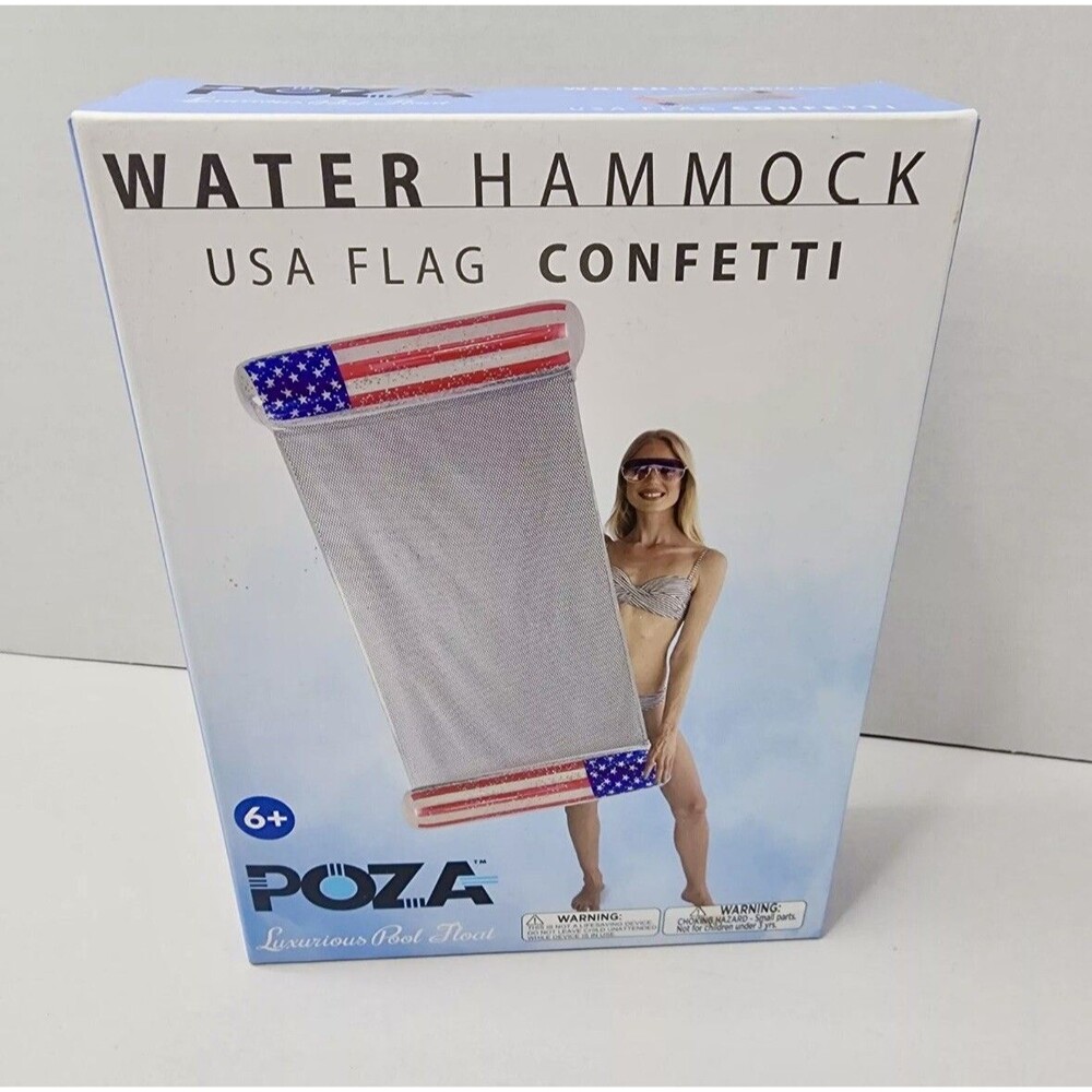 Inflatable USA Flag Pool Water Hammock Float Tube Raft Sparkle Silver Stars